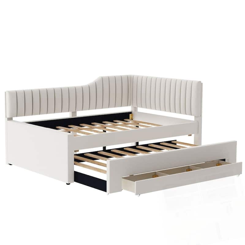 Upholstered Daybed with Trundle and Three Drawers
