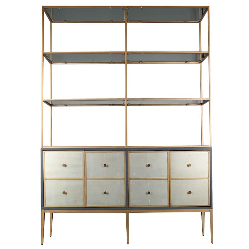 Delcey Mid-century Modern Bookshelves 4-door Display Cabinet with Bookcase Glass Kitchen Hutch - L 59 in * W 16.5 in * H 82.5 in