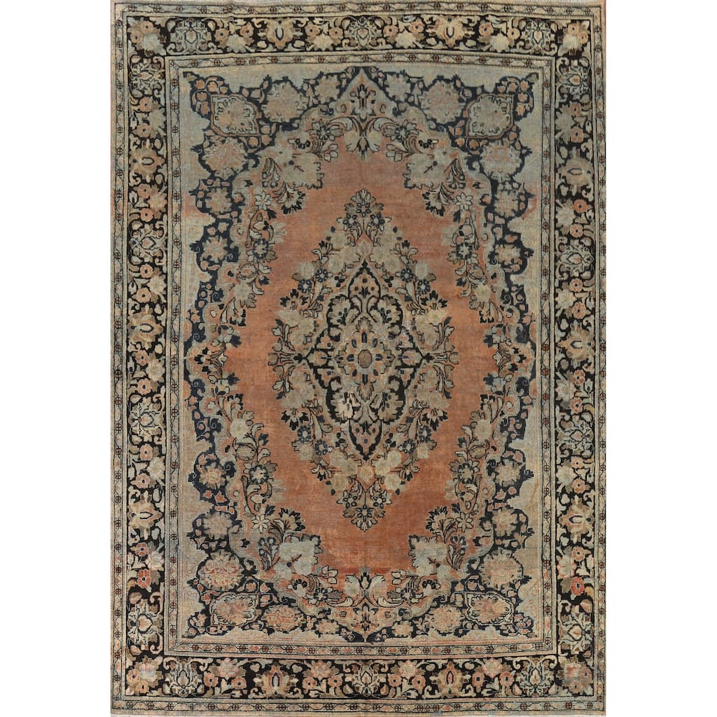 Floral Mahal Antique Persian Area Rug Hand-Knotted Wool Carpet - 9'1" x 12'2"