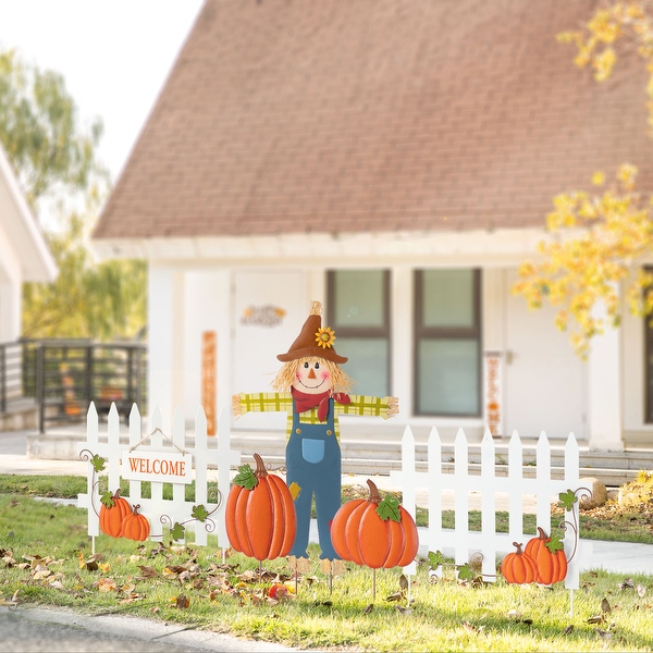 Harvest Scarecrow With Pumpkin, Sitting Scarecrow With