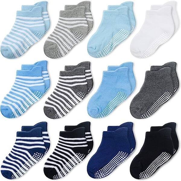 slide 2 of 6, CozyWay Ankle Grip Socks Boys Stripe Multicolor - 12 pair, 6-12 Months