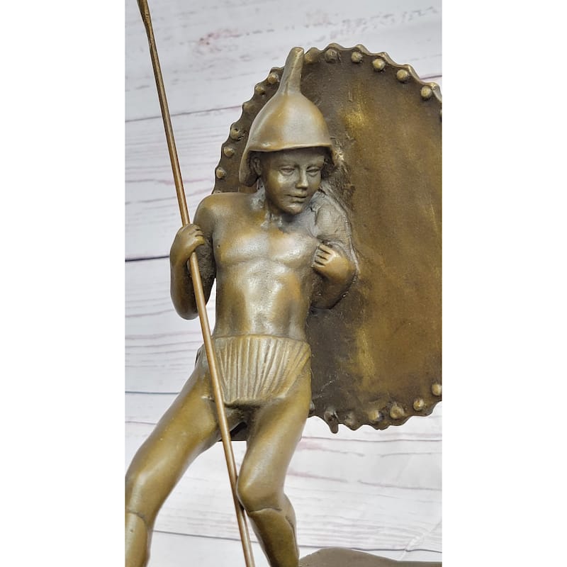 Gladiator With Shield Spear Bronze Metal Pair Of Opposing Bookend Sculptures 11 Inches X 9 Inches