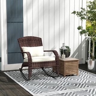 Outsunny Outdoor Wicker Adirondack Rocking Chair, Patio Rattan