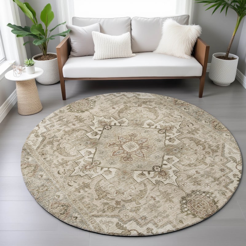 Machine Washable Indoor/Outdoor Traditional Vintage Chantille Rug