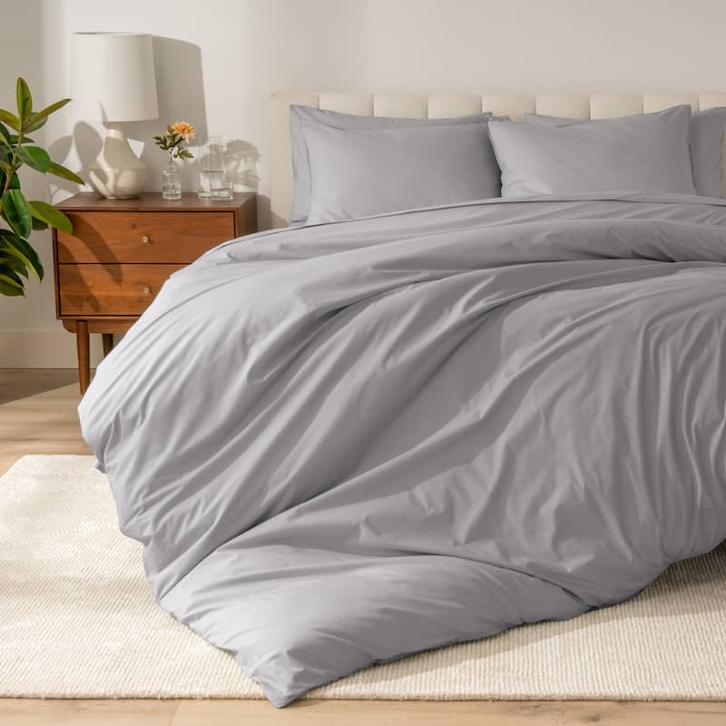 Bare Home Organic Cotton Percale Duvet Cover Set - Light Grey - Twin