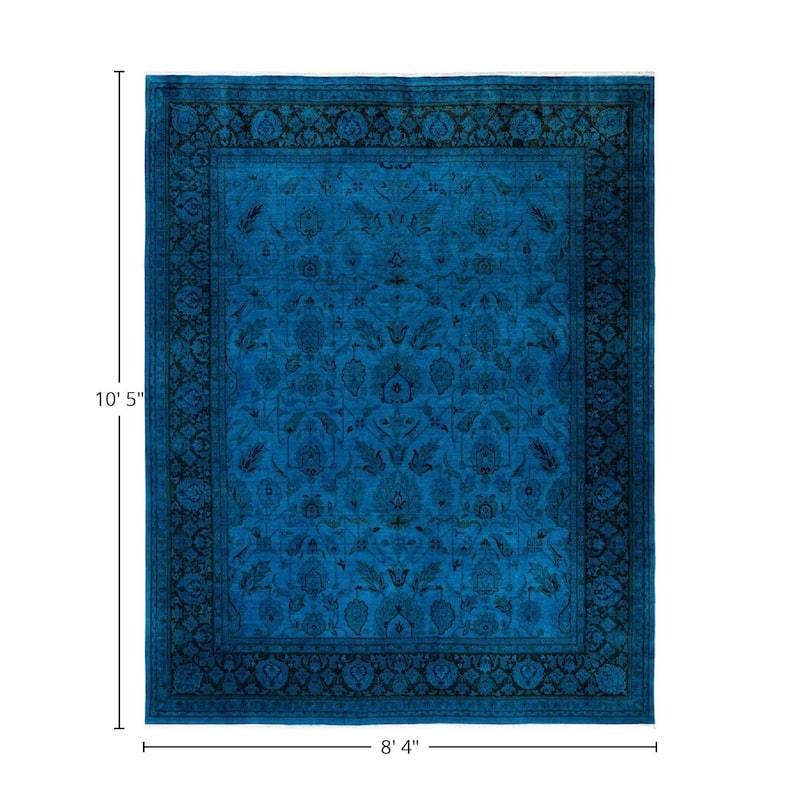 Overton Hand Knotted Wool Vintage Inspired Modern Contemporary Overdyed Blue Area Rug - 8' 4" x 10' 5"
