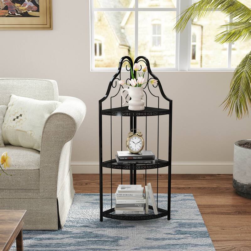 3-Tier Corner Open Shelf,Bookcase Freestanding Shelving Unit,Plant Stand Small Bookshelf