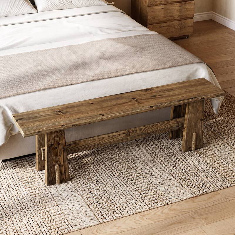 59-Inch Solid Wood Bench with Sturdy Frame