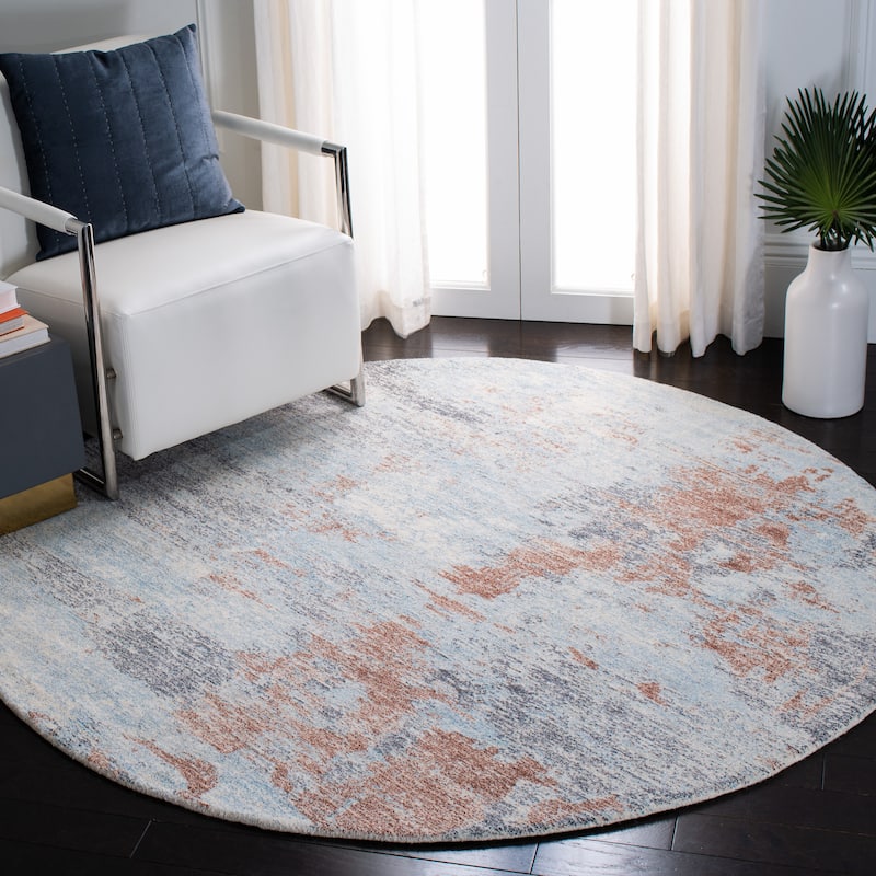 SAFAVIEH Handmade Restoration Vintage Katia Vintage Wool Rug - 6' Round - Blue/Brown