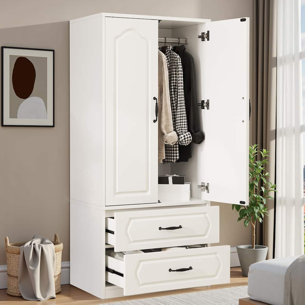 Pocassy 68.9" H Wardrobe Closet with 2 Doors and 2 Drawers