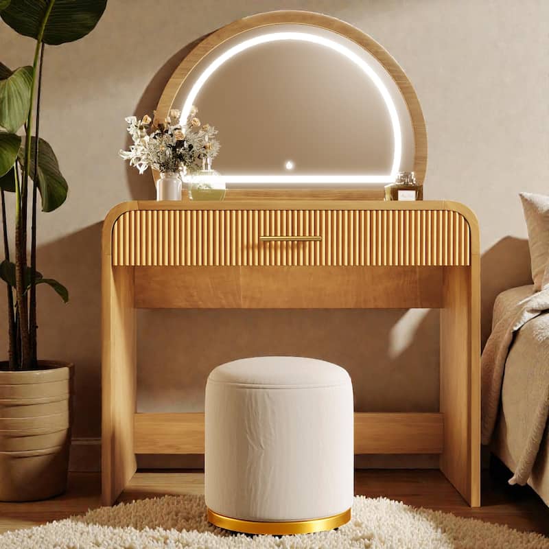 39" Makeup Vanity Table with Touch Screen Lighted Mirror, Dressing Desk with Drawer, Removable Mirror Design