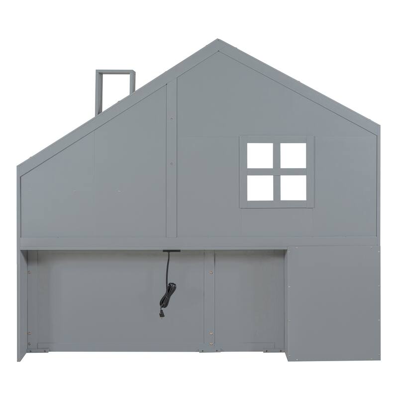 House Platform Bed with Window and Bedside Drawers, Shelves and A Set of Sockets and Usb Port