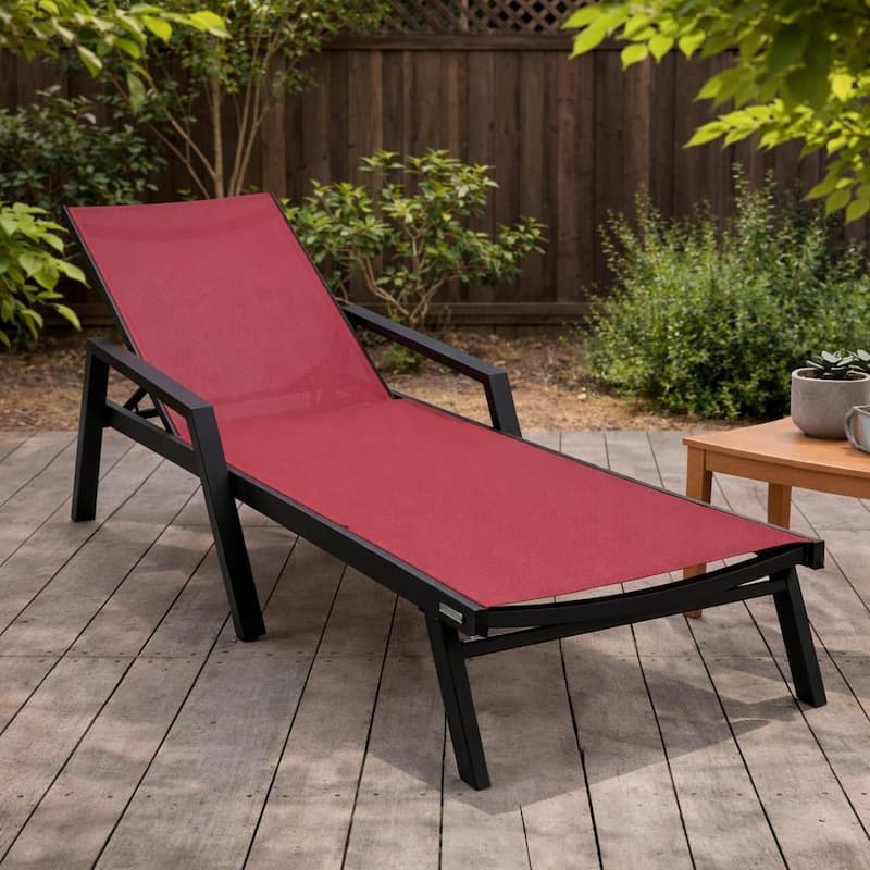 Marlin Outdoor Stackable Mesh Sun Chaise Lounge Chair with Arms and Adjustable Backrest for Pool, Beach, Patio, and Garden