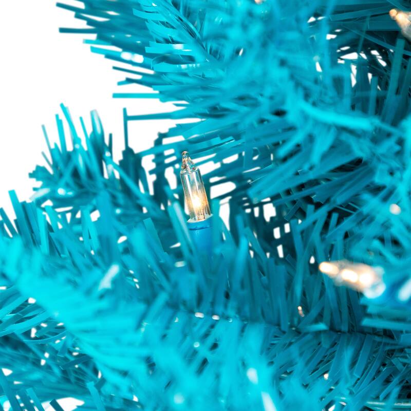 Pre-Lit Medium Artificial Pine Christmas Tree - 4' - Turquoise - Clear Lights - 4 Foot