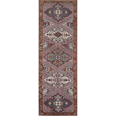 Geometric Purple Kazak Oriental Runner Rug Handmade Wool Carpet - 2'6"x 9'8"