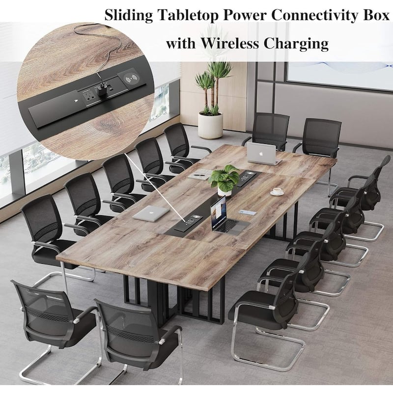 WESOME Large Conference Table with Metal Grid Base Cable Management Executive Meeting Table for Office (10-20 People)