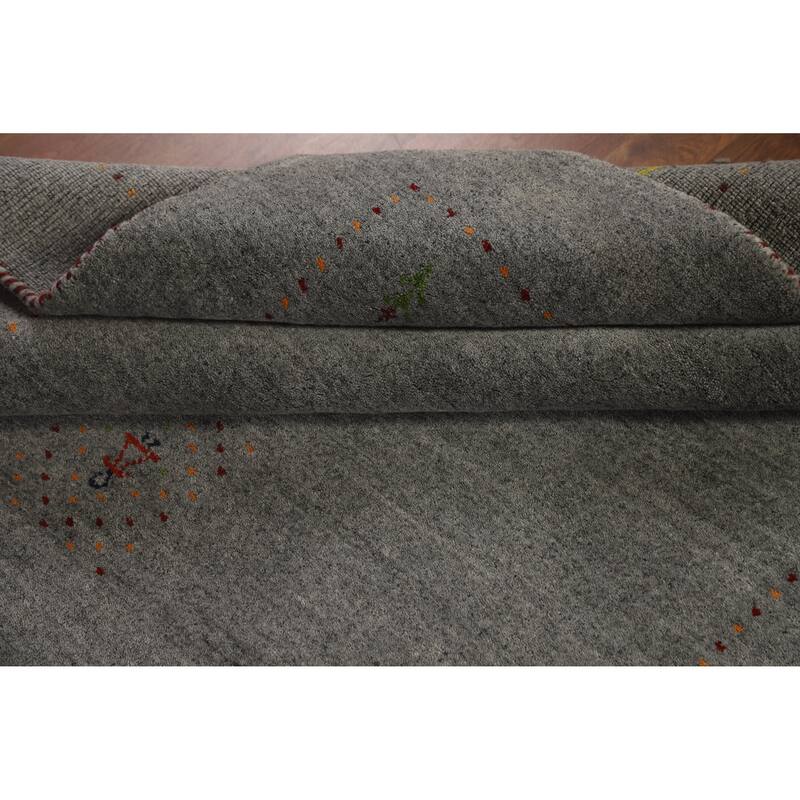 Hand Knotted Oriental 100% Wool Carpet Tribal Tribal Greys & Charcoal Gabbeh Area Rug - 7' 10'' X 5' 1''