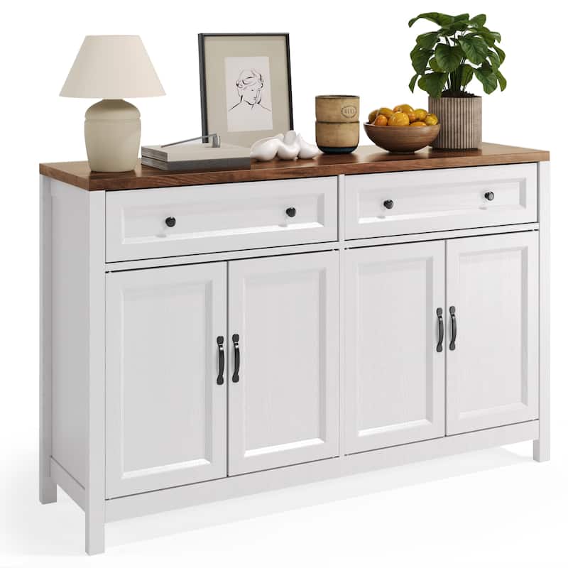 Farmhouse Kitchen Sideboard Buffet Cabinet with Storage, Wood Coffee Bar and Storage Sideboard with 2 Drawers and 4 Doors