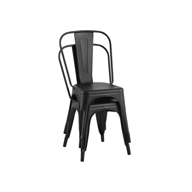 Industrial Metal 18 Inch Stackable Dining Chair Set - Set of 2 - Matte Black