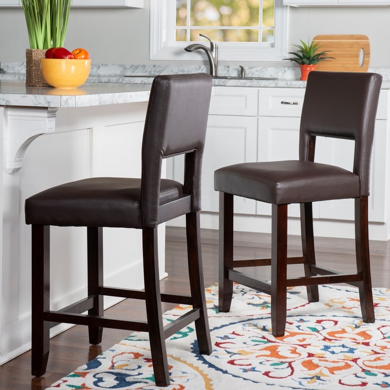 Linon Zeta Dark Brown Faux Leather 24-inch Counter Stool