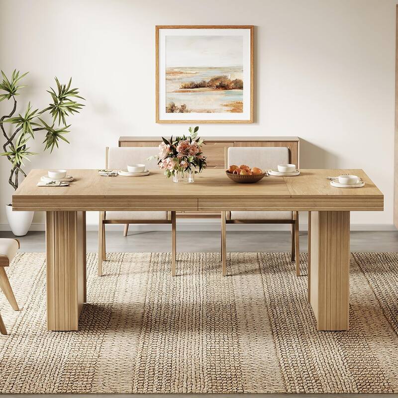 63" Farmhouse Dining Table for 6, Modern Kitchen Table with Double Pedestals - 63" W x 31.5" D x 29.5" H