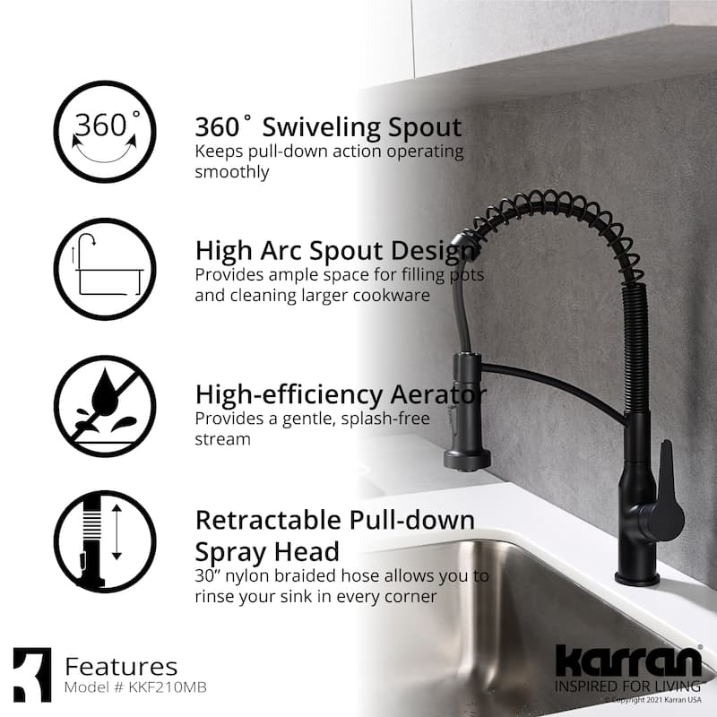 Karran All in One Apron Front Quartz 34 in. Double Bowl 50/50 Kitchen Sink in White with Faucet KKF210 in Matte Black