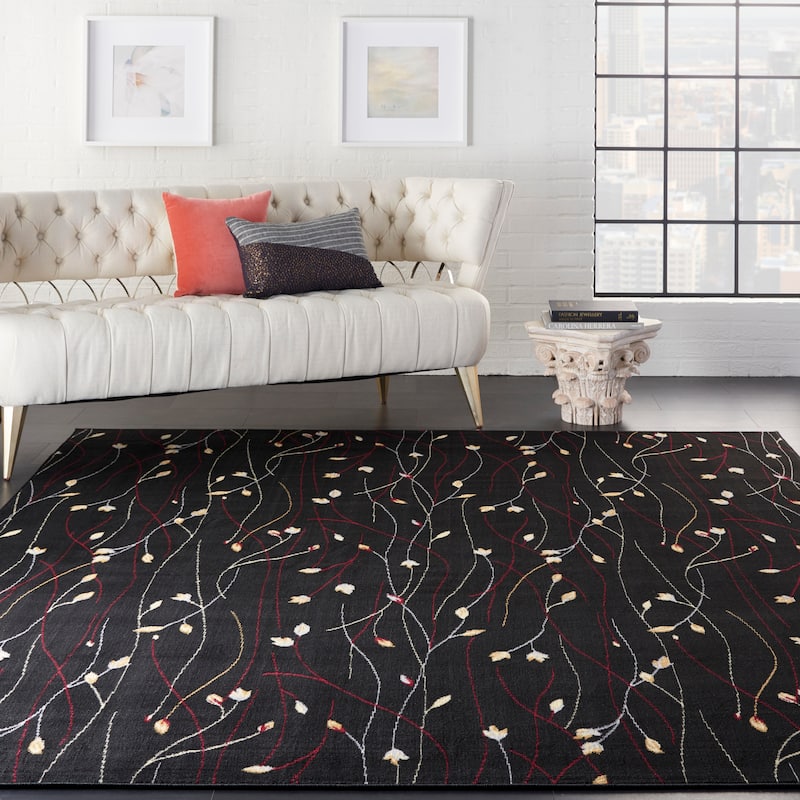 Nourison Grafix Floral Botanical Transitional Area Rug - 7'10" x 9'10" - Black