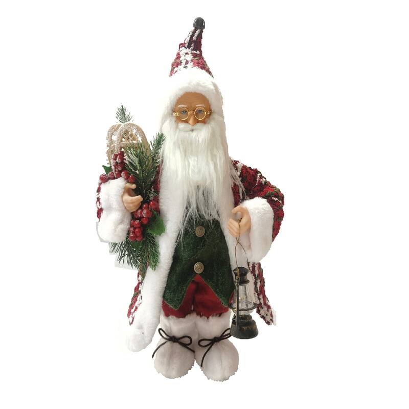 17" Woven Santa Claus with Snowshoes and Lantern Christmas Figurine