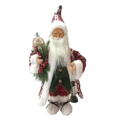 17" Woven Santa Claus with Snowshoes and Lantern Christmas Figurine