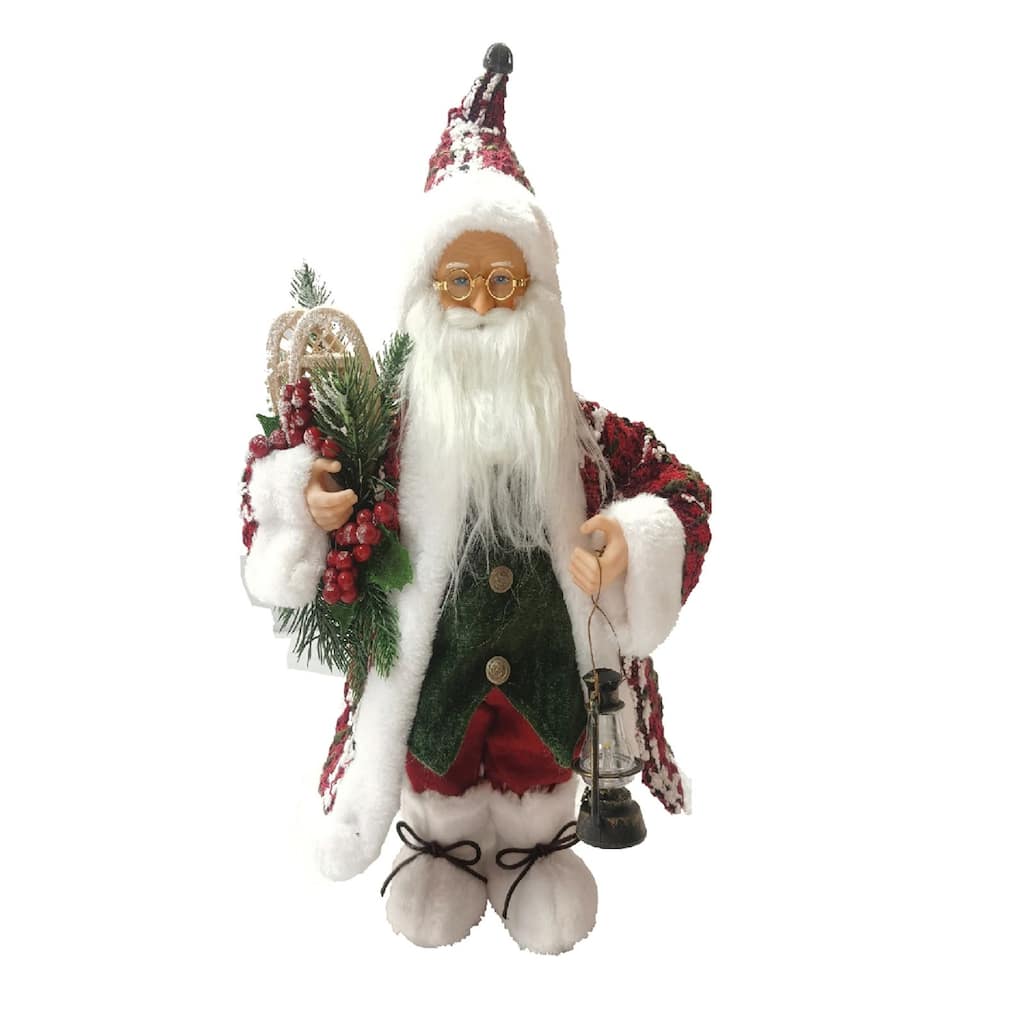 17" Woven Santa Claus with Snowshoes and Lantern Christmas Figurine