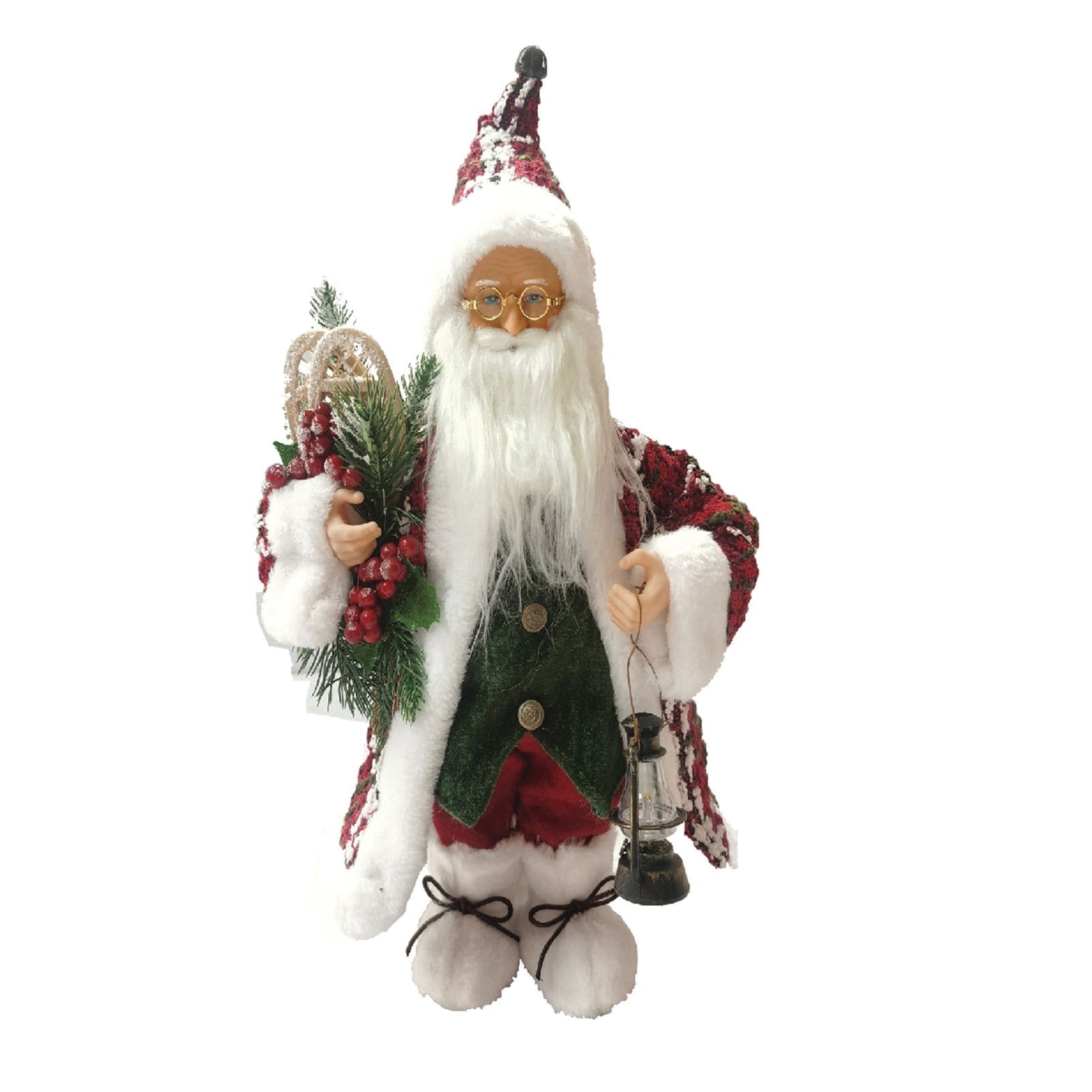 17" Woven Santa Claus with Snowshoes and Lantern Christmas Figurine
