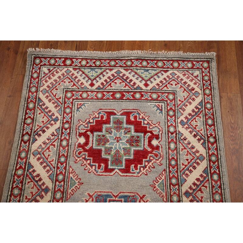 Gray Kazak Runner Rug Handmade Oriental Wool Carpet - 2'8" x 20'0"