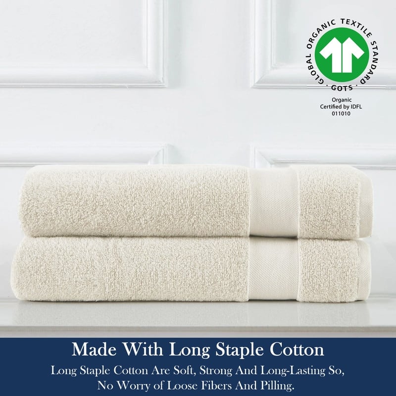 Delara Organic Cotton Luxuriously Plush Hand Towel Pack of 2 | GOTS & OEKO-TEX Certified | 650 GSM Long Staple
