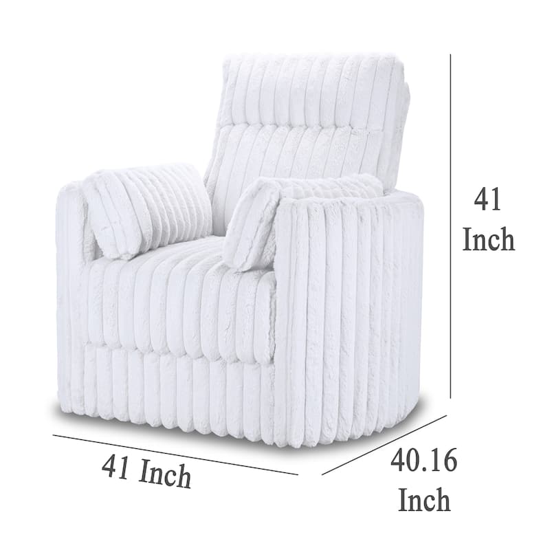Ezo Swivel Accent Chair, Channel White Polyester Corduroy, 2 Pillows