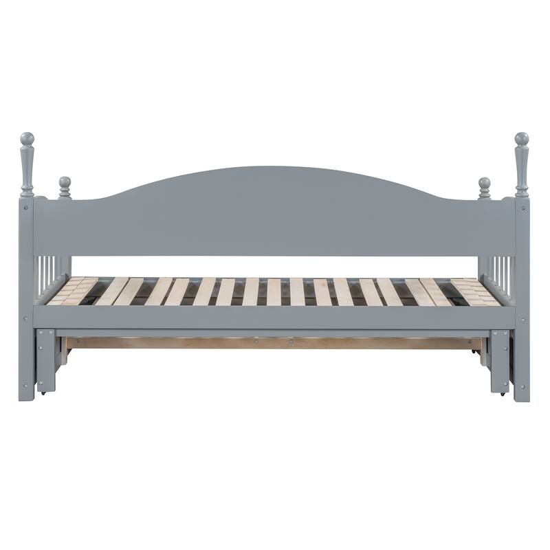 Platform Daybed with Extendable Trundle, 2 Drawers, 4 Bed Posts, Twin