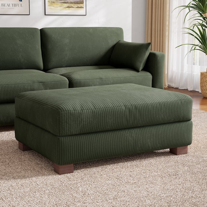 Modern Oversized striped Corduroy Ottoman - 17.6" H - Green-Footstool