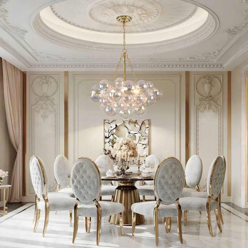 Starsky 6-Light lridescent Bubble Glass Globe chandelier, Hand-Blown Colorful cluster Light, Adjustable Height, Gold or Nickel