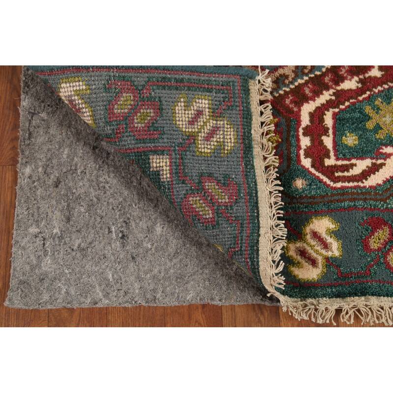 Green Geometric Kazak Indian Runner Rug Handmade Wool Carpet - 2'5"x 9'10"
