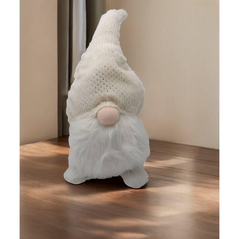 HomeRoots 28" White Fabric Christmas Standing Gnome Tabletop Sculpture - 7.87' X '28.25' X '7.87 - 7.87' X '28.25' X '7.87