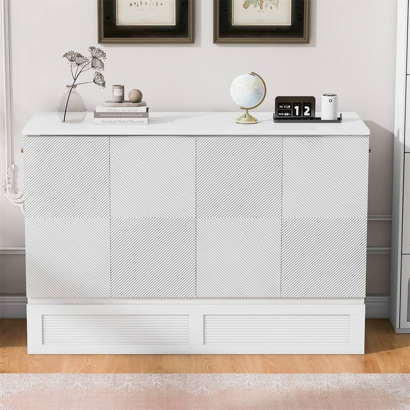 Full/Queen Size Murphy Bed Wall Bed with a Large Drawer, Foldable Murphy Cabinet Bed with a set of Sockets & USB Ports
