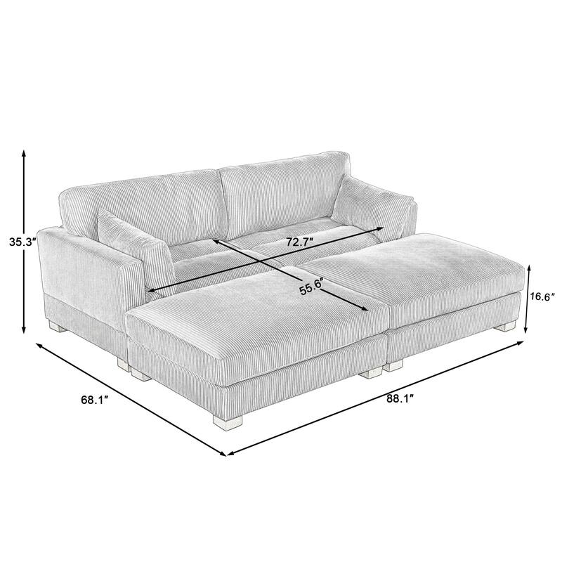 88" Convertible Larger Couch Modular Sectional Sofa Set