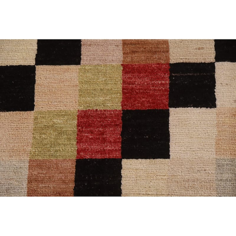 Modern Checkered Gabbeh Kashkoli Area Rug Hand-knotted Wool Carpet - 5'0" x 6'2"