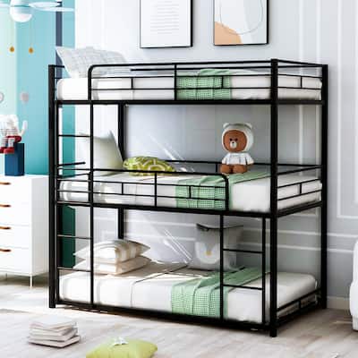 Twin Size Triple Bunk Bed Metal Frame Bed with Ladder