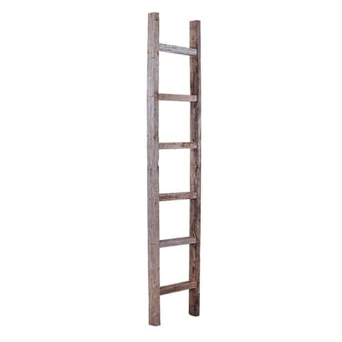 7 Step Rustic Weathered Gray Wood Ladder Shelf - 72" x 15"