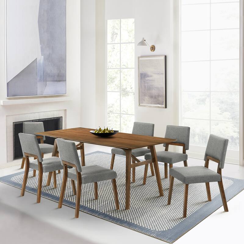 Channell Mid-Century Modern Upholstered Wood Dining Chairs - Set of 2/4/6 - Set of 6 - Gray and Walnut