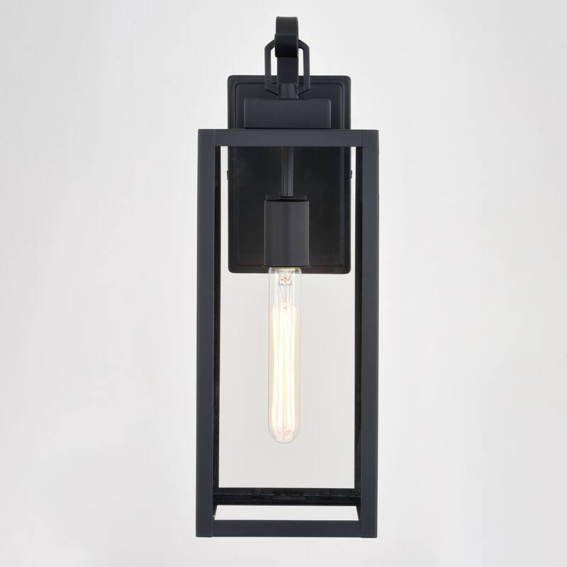 Clinton Steel 1 Light LED Compatible Matte Black Transitional Outdoor Wall Lantern Clear Glass - 6-in W x 17.75-in H x 7.75-in D