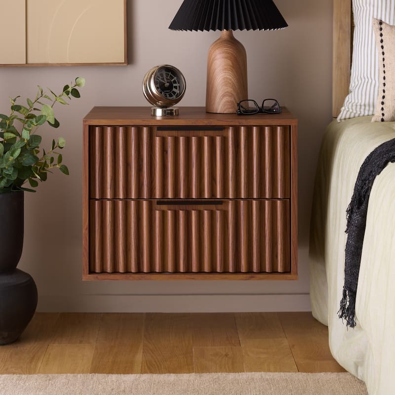 SAFAVIEH Home Lylia 2 Drawer Floating Nightstan - Walnut/Black