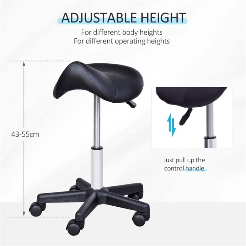 Adjustable Rolling Stool with Faux Leather Seat and Smooth Casters for Salon Spa Tattoo and Office Use