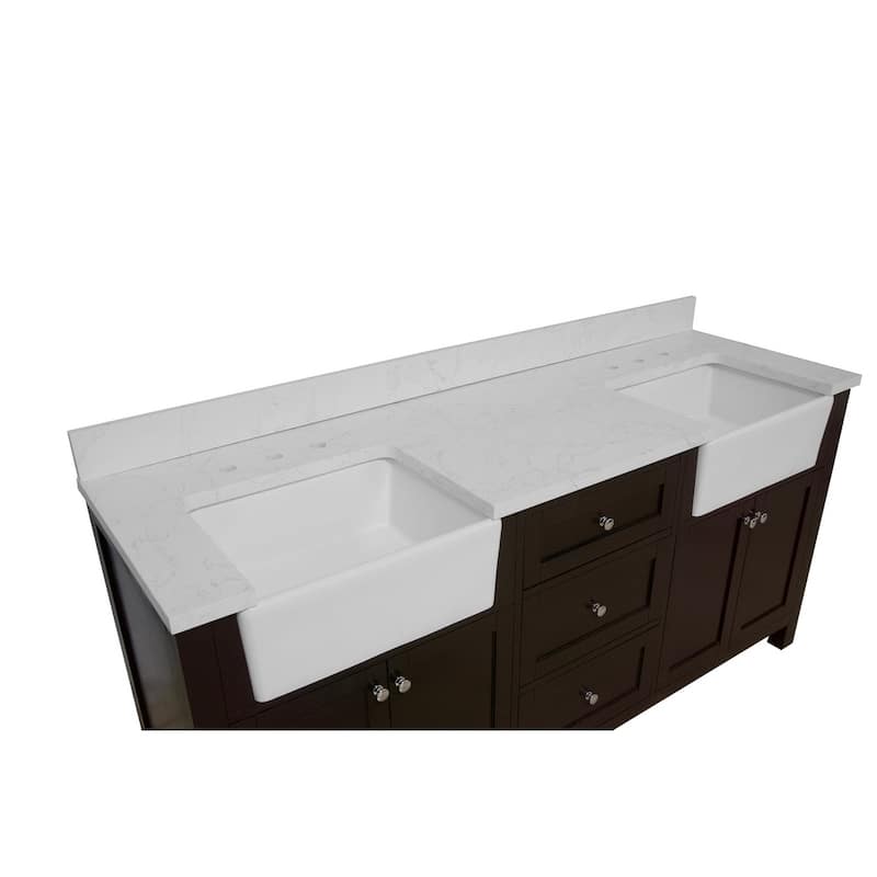 KitchenBathCollection Yorkshire 72" Farmhouse Double Bathroom Vanity with Engineered Marble Top