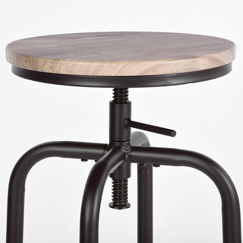HomeRoots Set of Two Natural And Black Solid Wood And Steel Swivel Backless Counter Height Bar Chairs